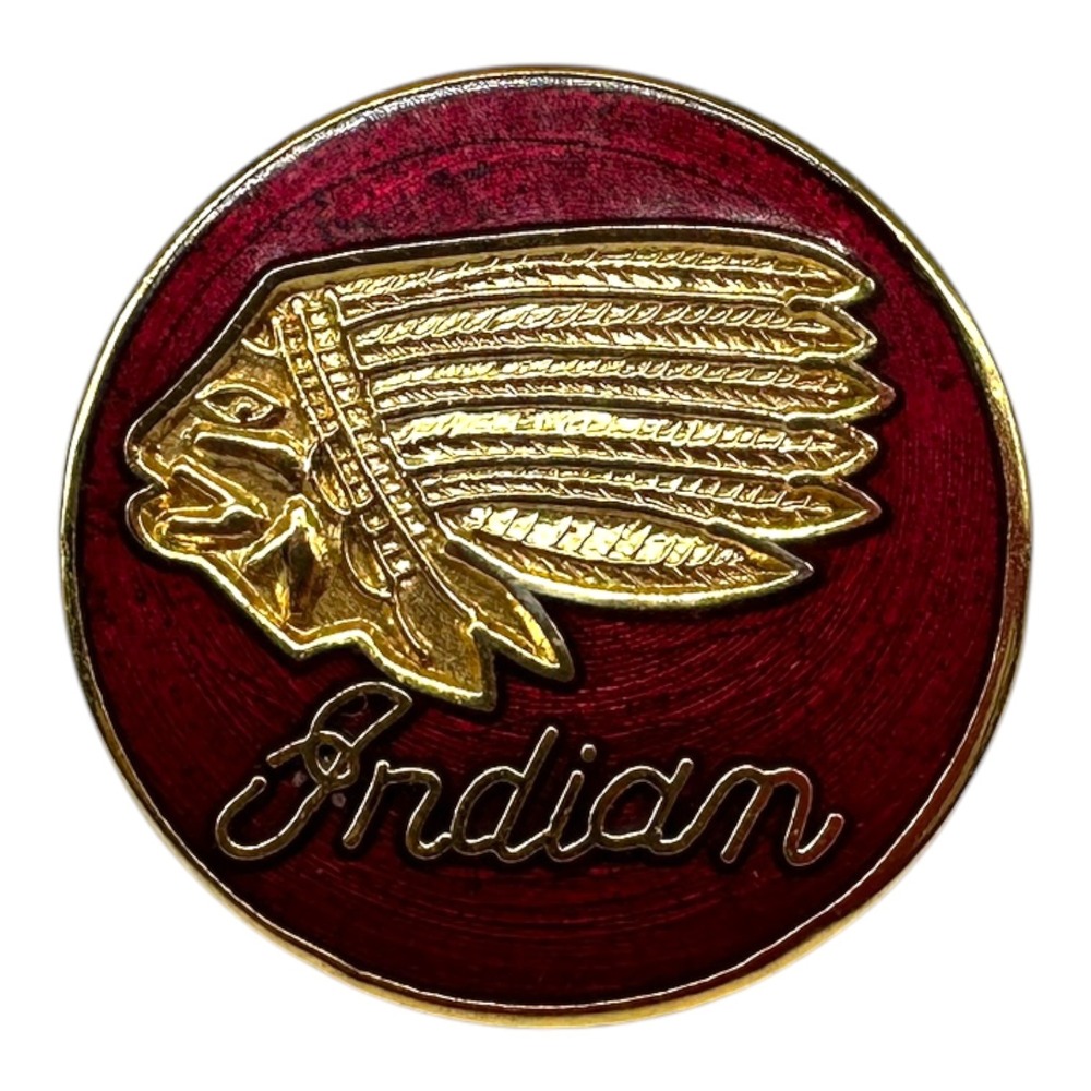 Vtg‎ Indian Motorcycle War Bonnet Logo Enamel Lapel Pin Maroon Gold Tone Biker